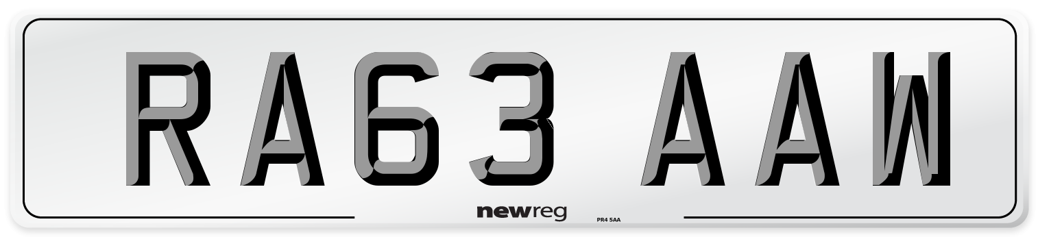 RA63 AAW Number Plate from New Reg